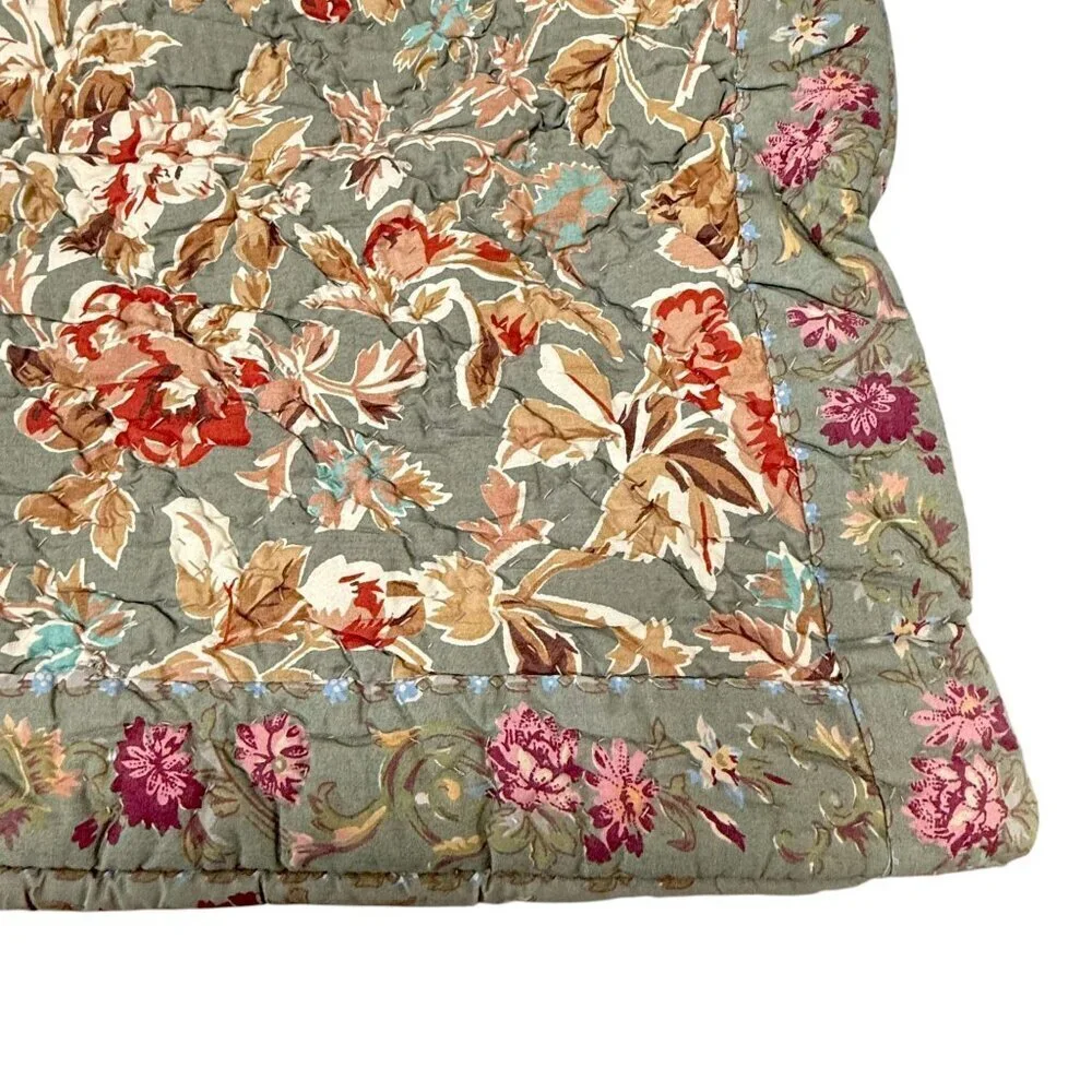 LL BEAN Quilted Pillow Sham Green Floral Rustic Farmhouse Standard Pillowcase Co